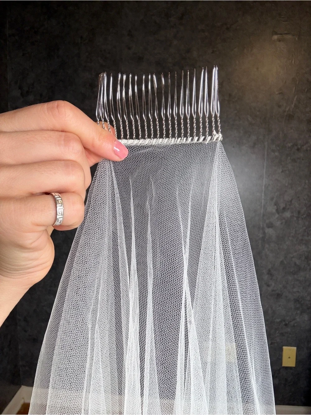 Soft White Fingertip Length Veil with Blusher
